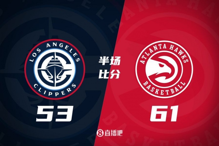  哈登12分6失误 小卡博格丹各10分 快船半场53-61老鹰 里萨谢5中5